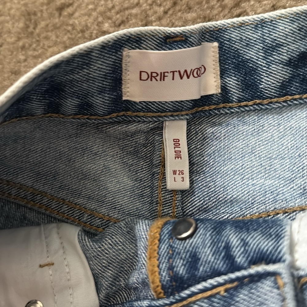 Driftwood Goldie Frayed Hem High Rise Acid Wash Denim Shorts - Picture 3 of 6